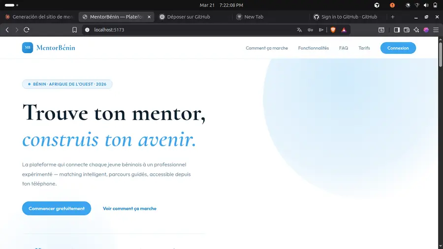 Interface de Mentor Bénin